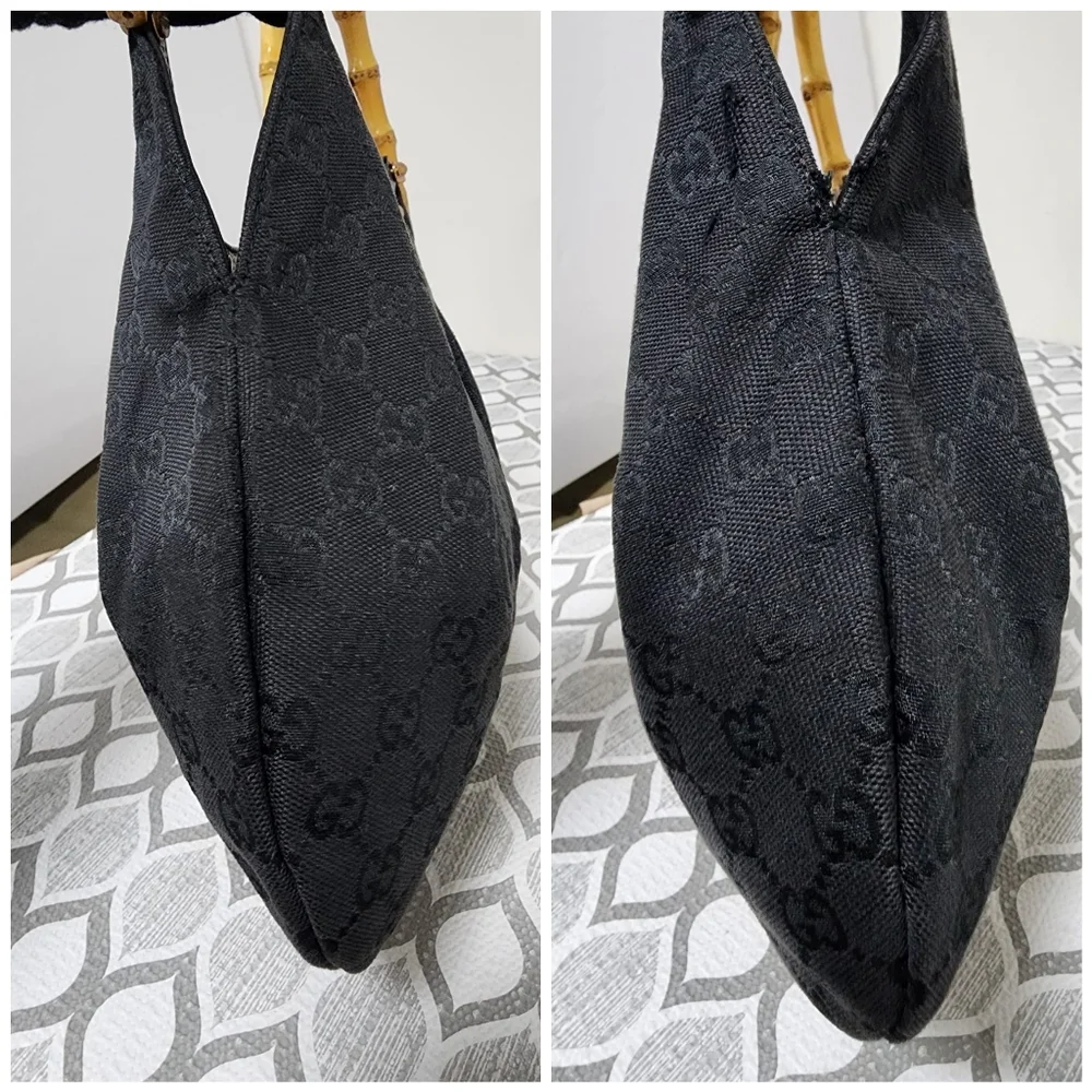 Gucci Bamboo Canvas Hobo Bag Black